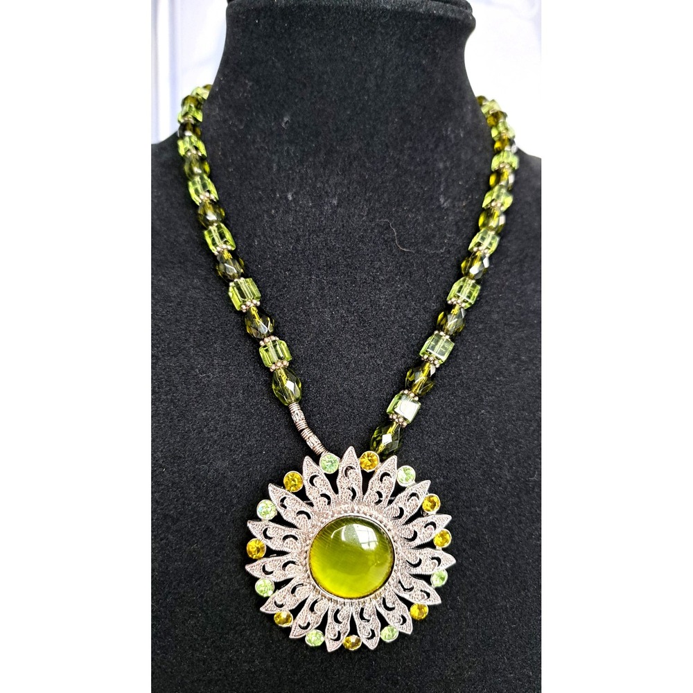 Fashion‎ Gemstone Beaded Necklace  With Pendant Green Faceted Beads Peridot